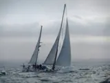 Brighton Belle sailing through grey seas against grey sky